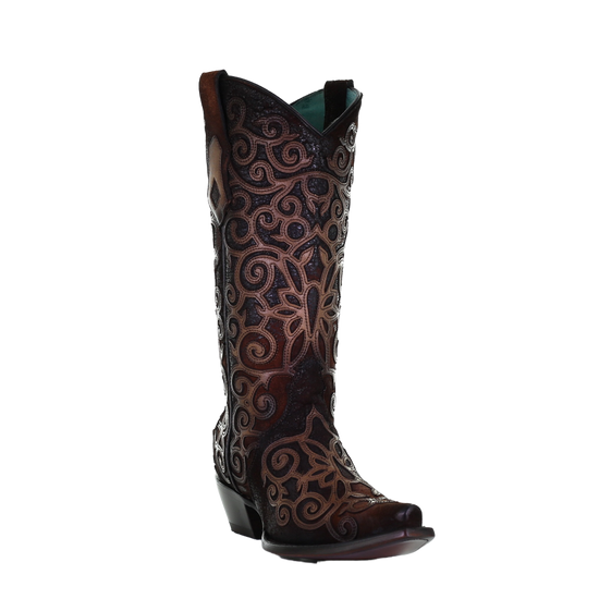 Corral Ladies Chocolate Lamb Overlay with Embroidery Boots C3744
