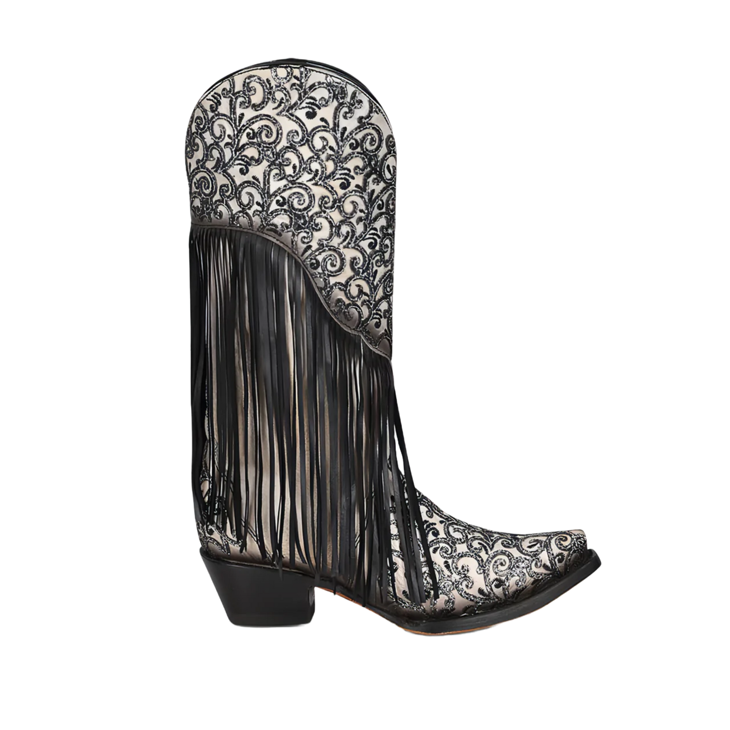 Corral® Ladies Black & White Overlay Fringed Boots C3877