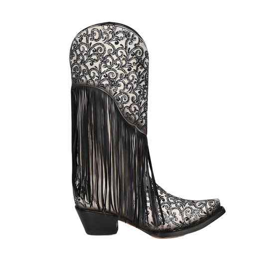 Corral® Ladies Black & White Overlay Fringed Boots C3877
