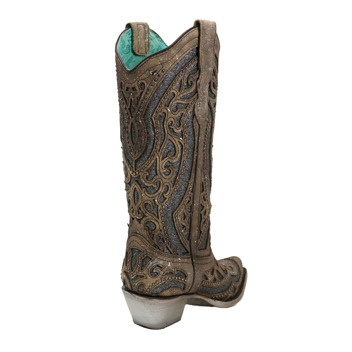 Corral Ladies Brown Grey Inlay & Studs Snip Toe Boots E1569