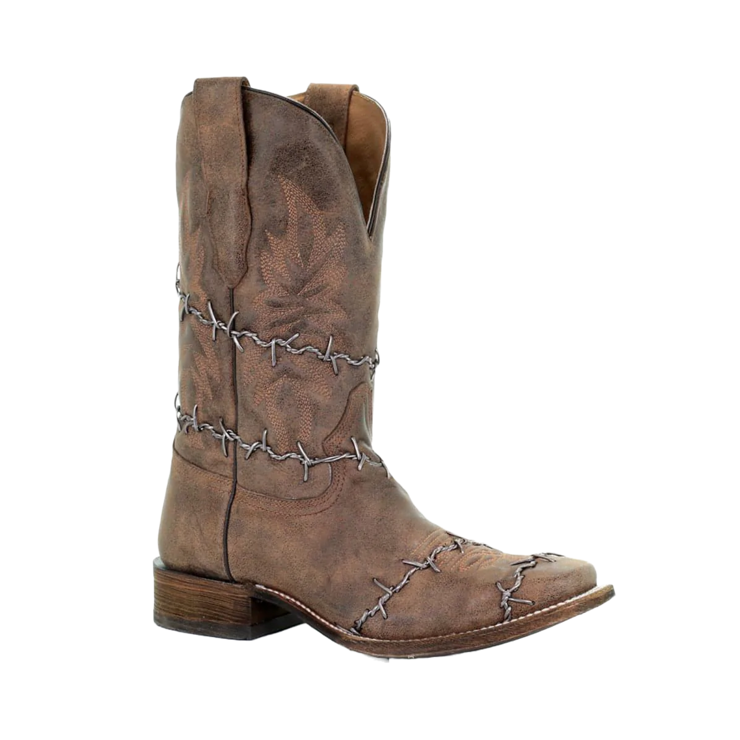 Corral® Men's Brown Woven Barbed Wire Design Square Toe Boots A3532