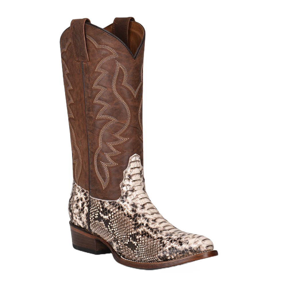 Circle G Men's Python Embroidered Brown Round Toe Boots L5830