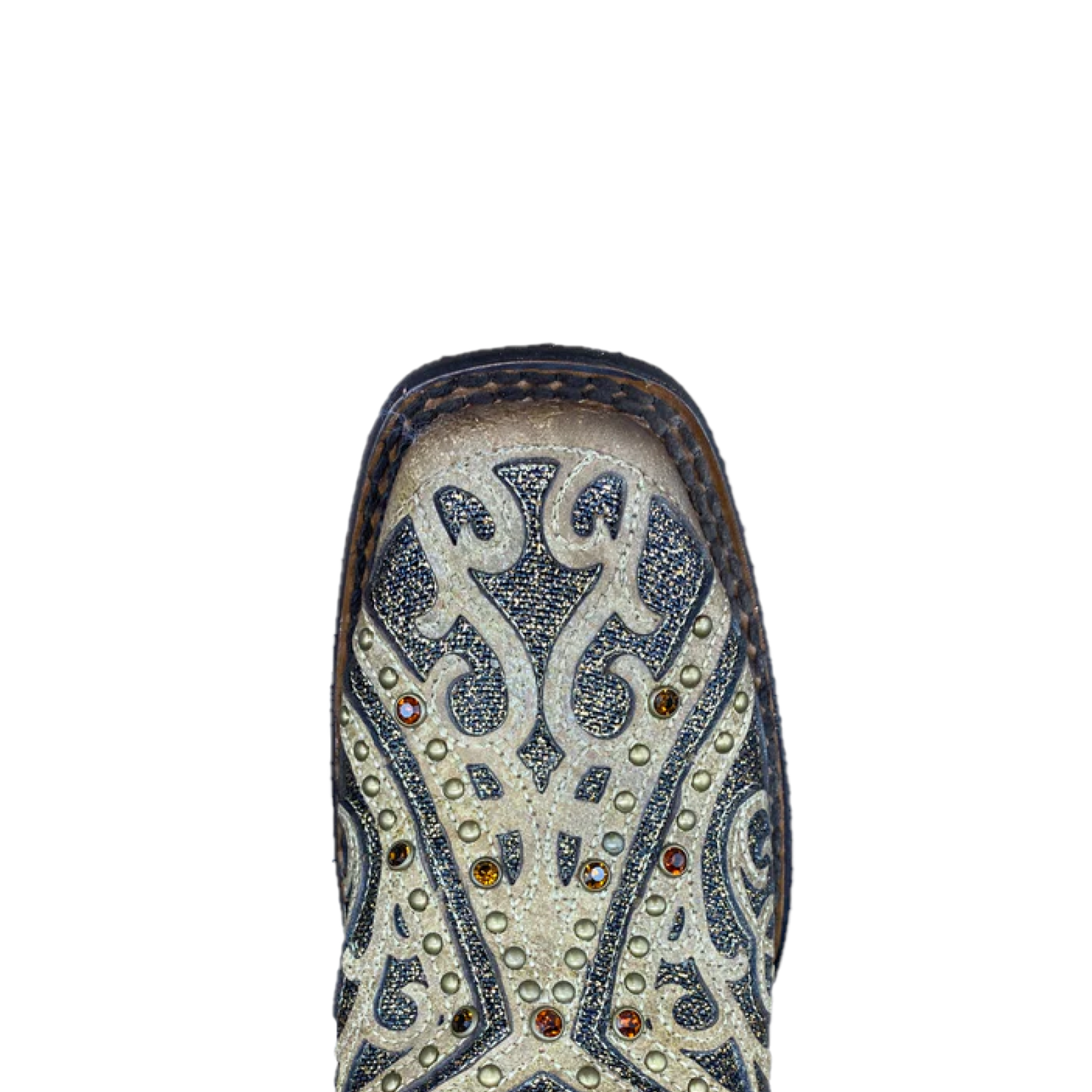 Corral Ladies Straw Brown Studded Boot w/ Bronze & Black Laser Inlay E1623