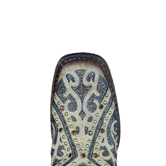 Corral Ladies Straw Brown Studded Boot w/ Bronze & Black Laser Inlay E1623