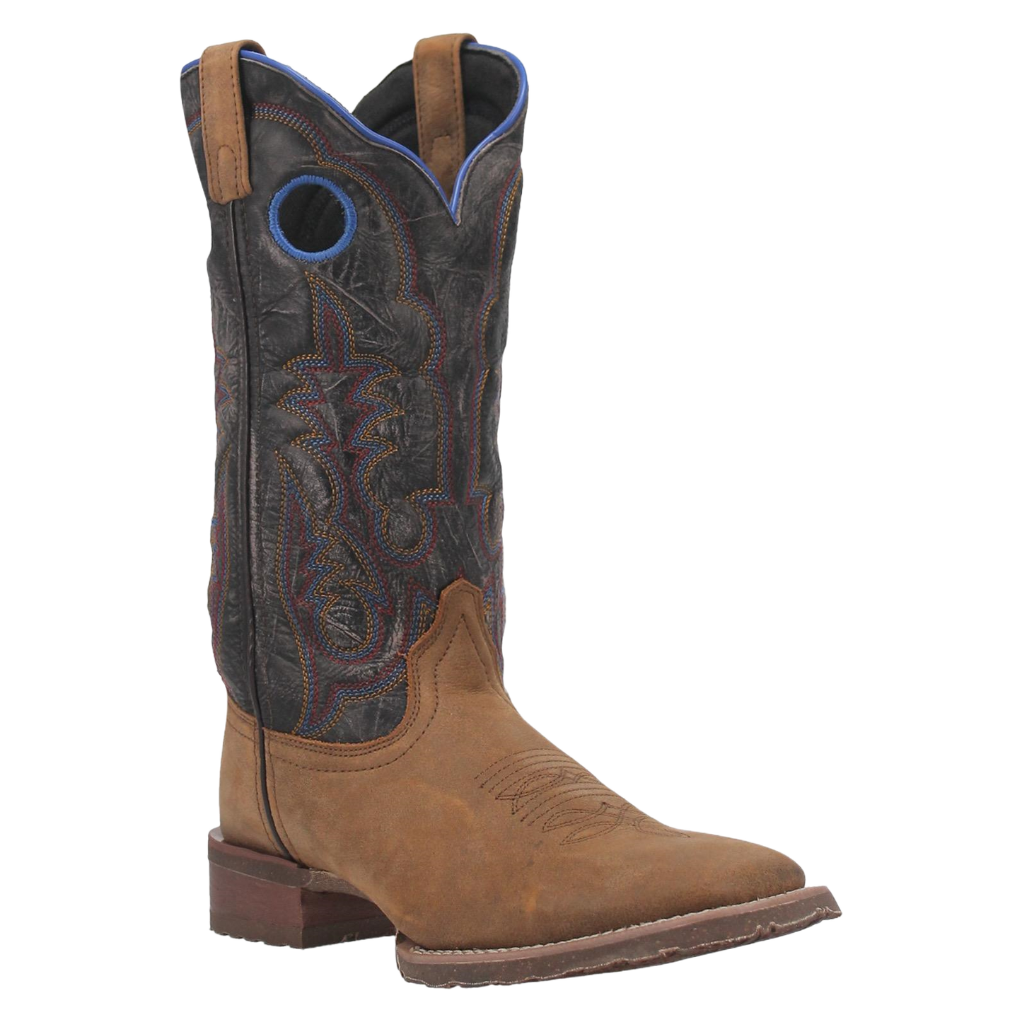 Laredo Men's Isaac Distressed Black & Tan Wide Square Toe Boots 7963