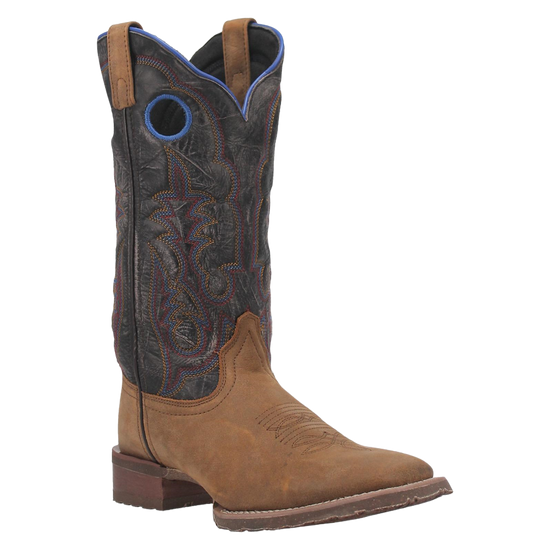 Laredo Men's Isaac Distressed Black & Tan Wide Square Toe Boots 7963