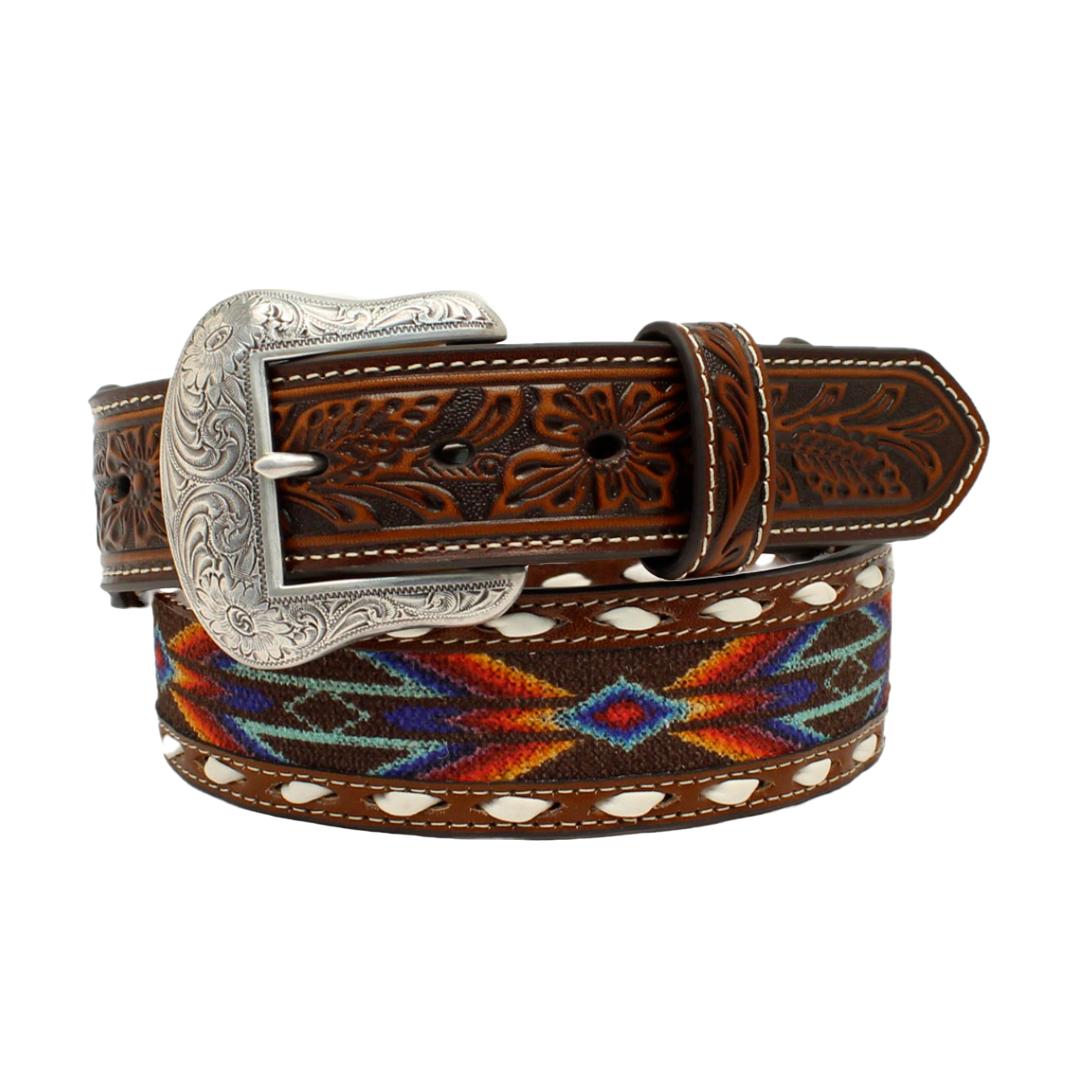 Nocona Men's Leather Laced Embossed Multi Colored Belt N210002697