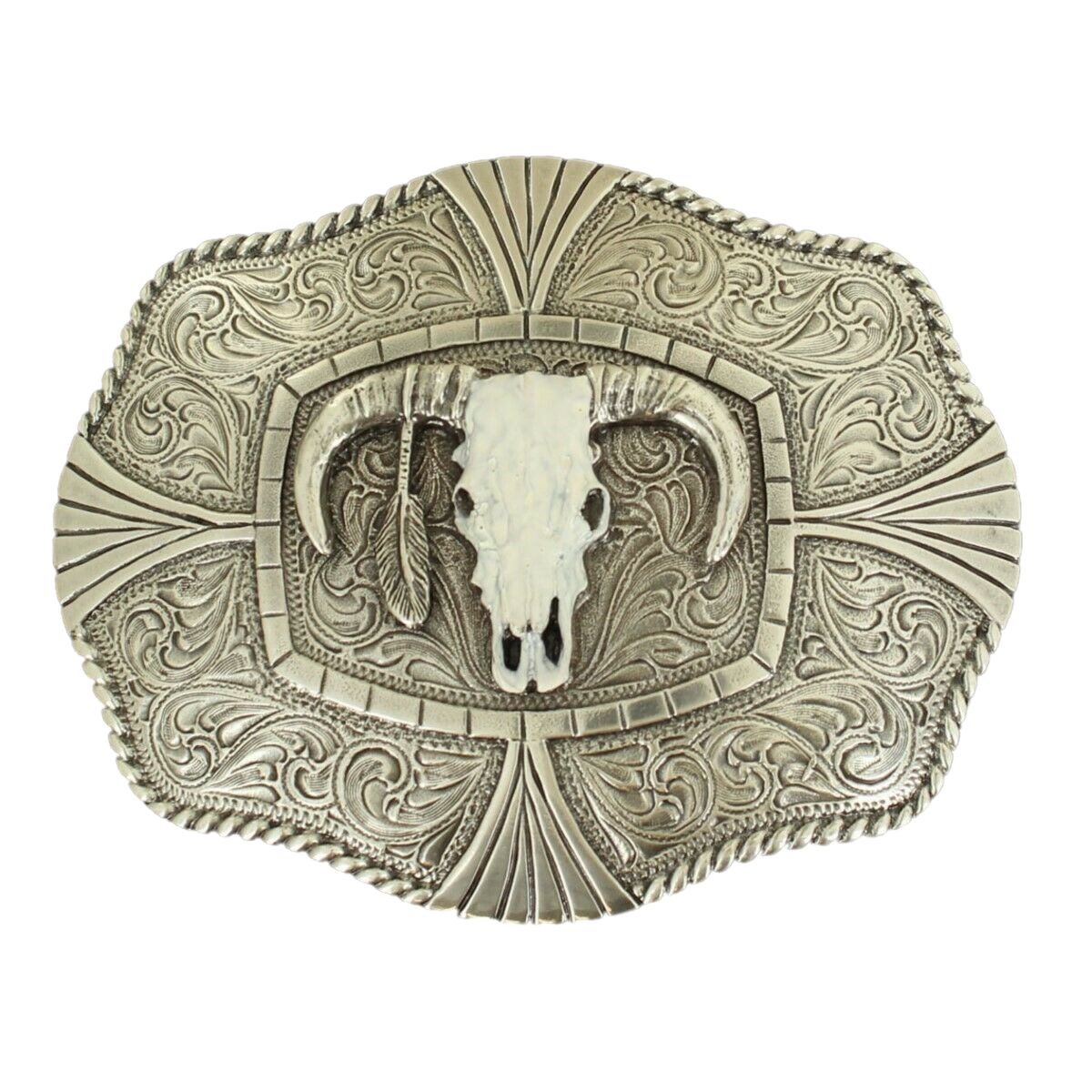 Nocona Engraved Longhorn Skull Belt Buckle 37403