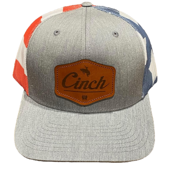 Cinch Men's Grey w/ Flag Mesh Leather Patch Trucker Cap MCC0800009