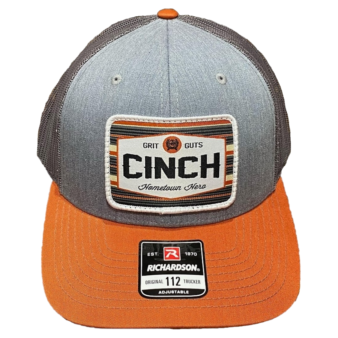 Cinch Men's Grey & Burnt Orange Snapback Patch Trucker Cap MCC0800007