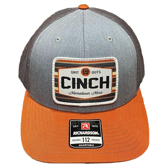 Cinch Men's Grey & Burnt Orange Snapback Patch Trucker Cap MCC0800007