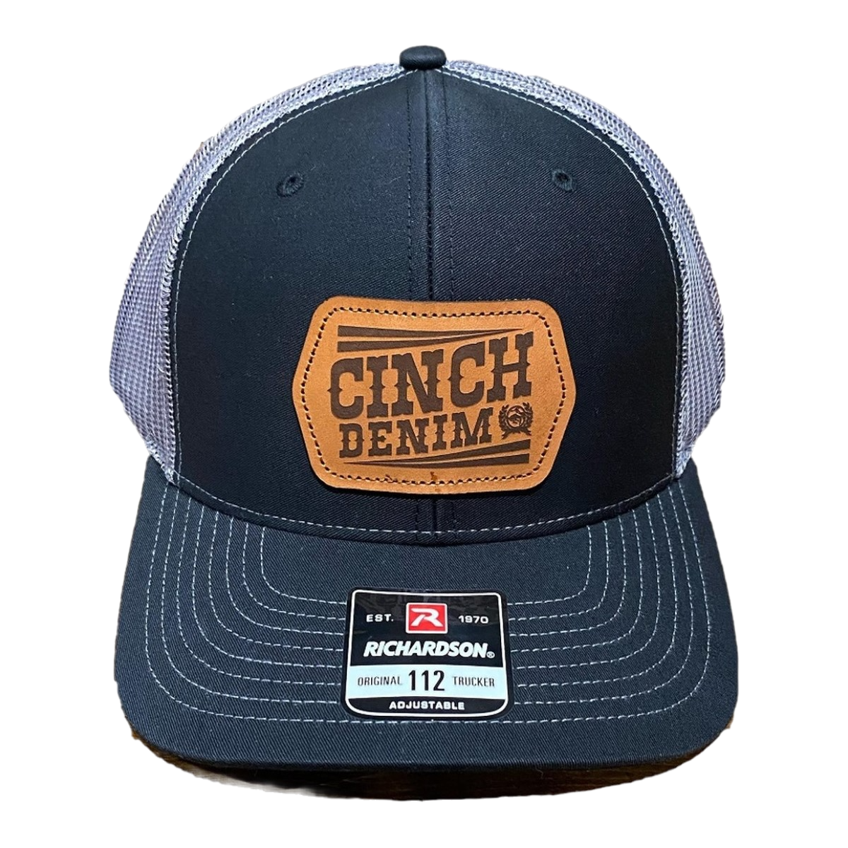 Cinch Men's Black & Grey Mesh Leather Patch Trucker Cap MCC0800011