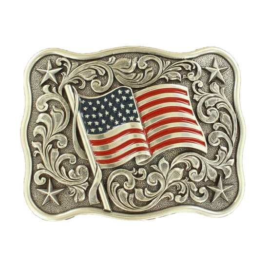 Nocona Silver Rectangular American Flag Belt Buckle 37702
