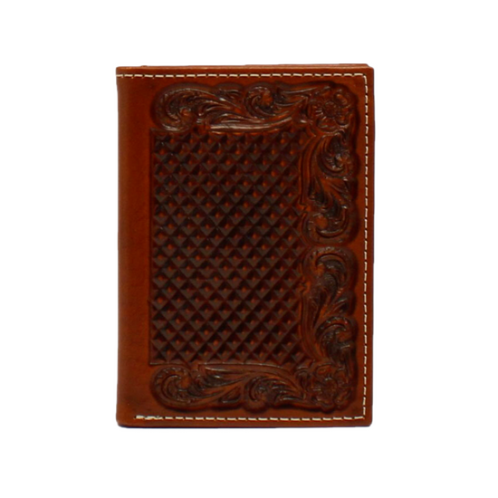 Load image into Gallery viewer, Ariat® Men&amp;#39;s Basket Weaved Floral Embossed Trifold Wallet A3544308

