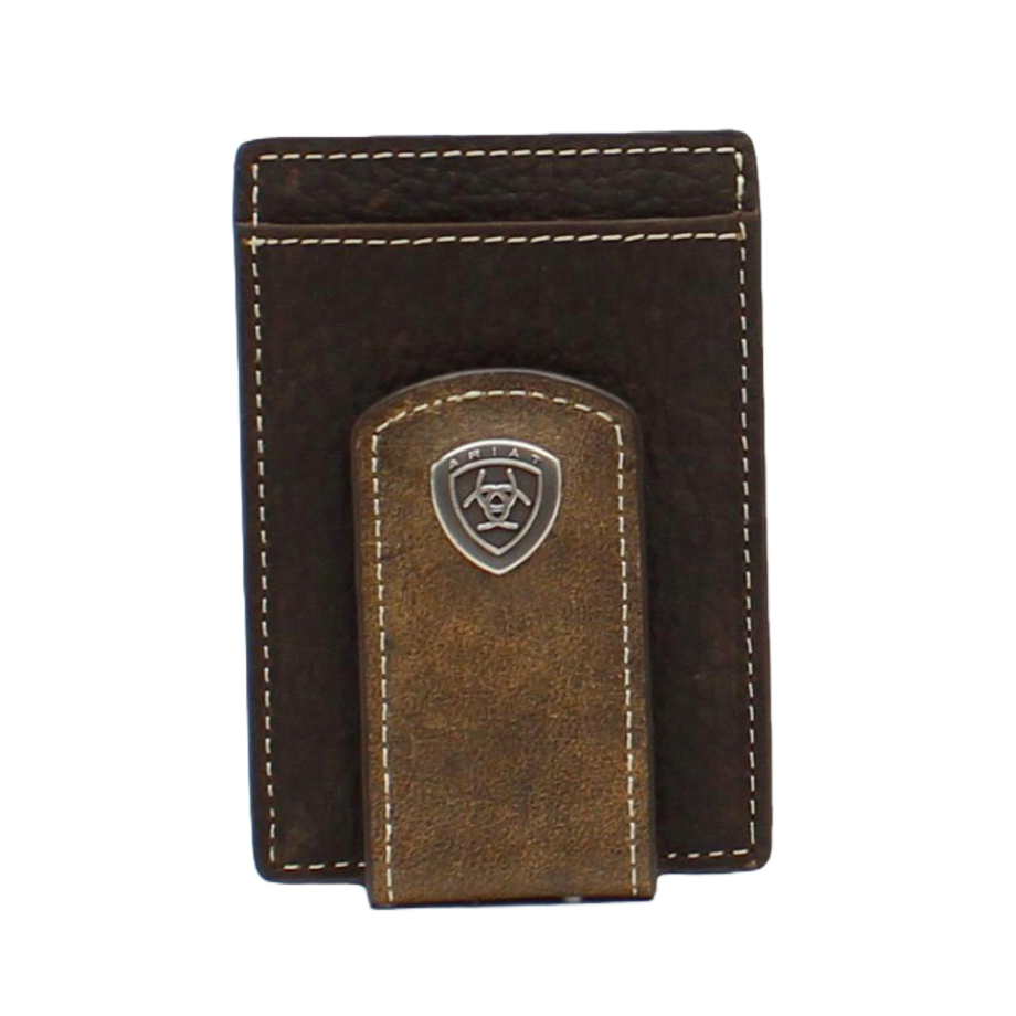 Load image into Gallery viewer, Ariat® Men&amp;#39;s Shield Concho Brown Money Clip Wallet A3544702
