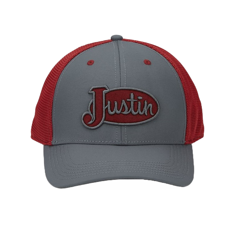 Justin Men's Classic Logo Grey & Red Mesh Snapback Cap JCBC725-GRY