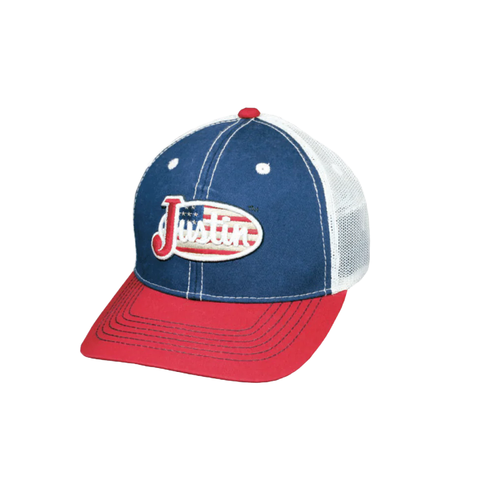 Load image into Gallery viewer, Justin Men&amp;#39;s American Flag Logo Navy Snapback Cap JCBC402
