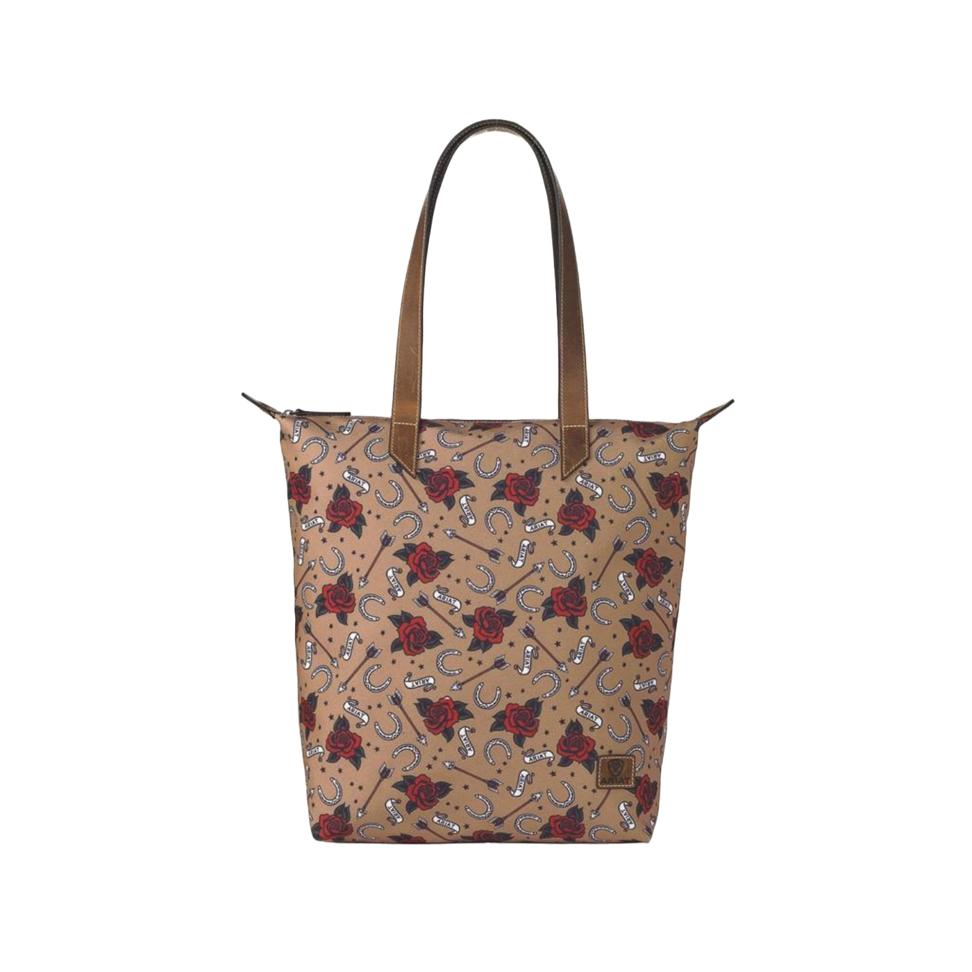 Ariat® Ladies Horseshoe & Roses Graphic Tan Handbag Tote A770005008