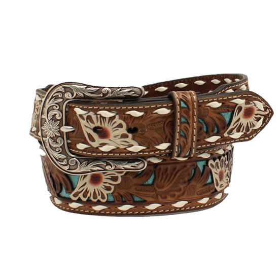 Ariat Ladies Floral Leather Turquoise Underlay Belt A1533102