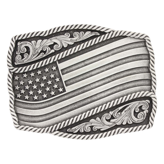 Montana Silversmiths Unisex Silver Waving Flag Attitude Buckle A590S