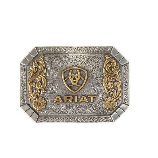 Ariat® Floral Engraved Rectangle Silver Belt Buckle A37022