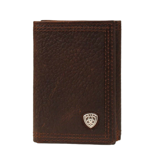 Ariat® Men's Rowdy Shield Logo Trifold Brown Leather Wallet A35122282