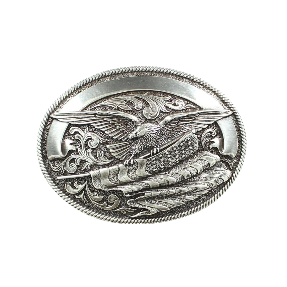 Nocona Mens Silver Eagle With American Flag  Belt Buckle 37034