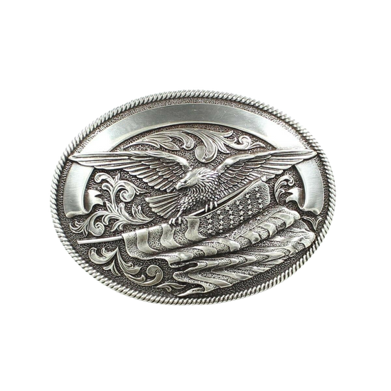 Nocona Mens Silver Eagle With American Flag  Belt Buckle 37034