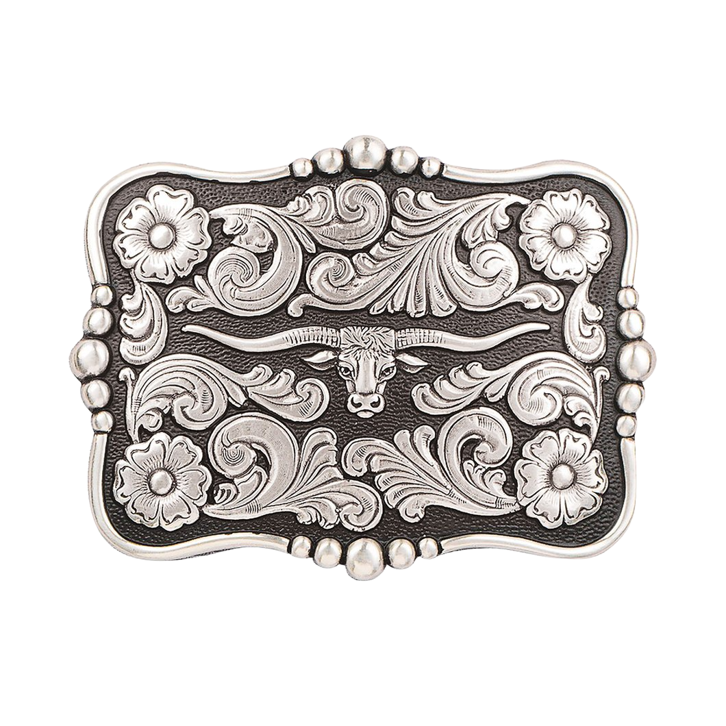 Nocona Men's Longhorn Silver & Black Rectangular Belt Buckle 37586
