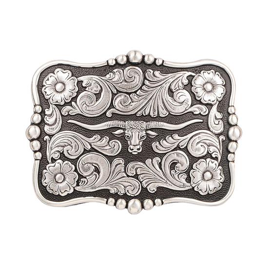 Nocona Men's Longhorn Silver & Black Rectangular Belt Buckle 37586