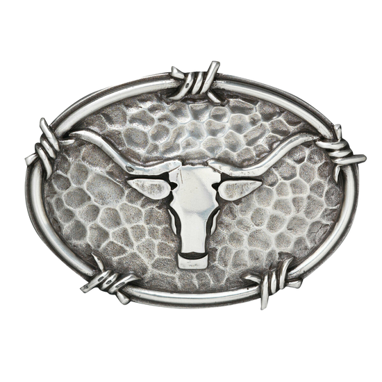 Load image into Gallery viewer, Ariat Mens Silver Hammered Metal Steer Skull Belt Buckle A37050
