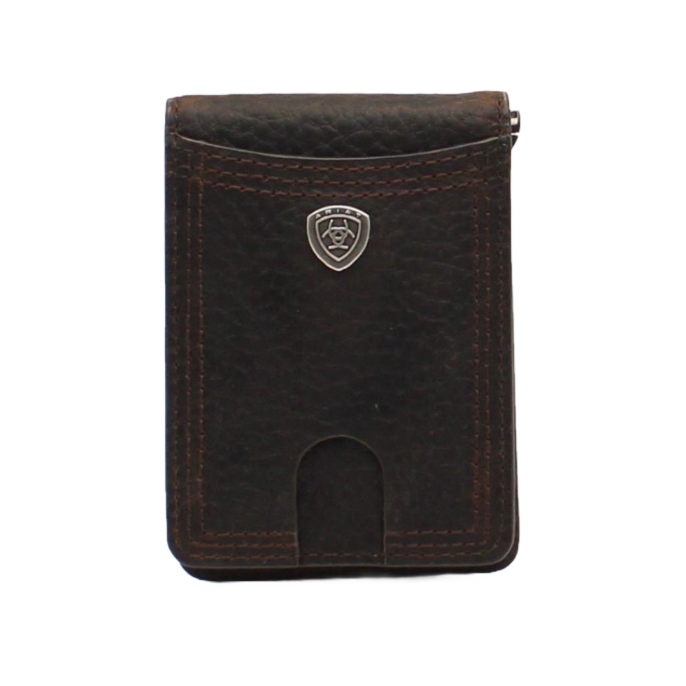 Ariat® Men's Rowdy Shield Logo Brown Money Clip Bifold Wallet A35117282