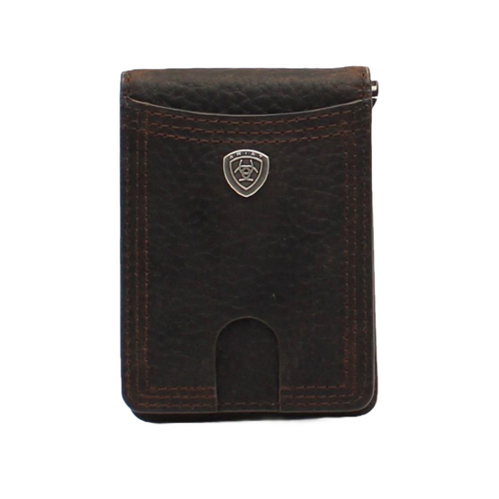 Ariat® Men's Rowdy Shield Logo Brown Money Clip Bifold Wallet A35117282