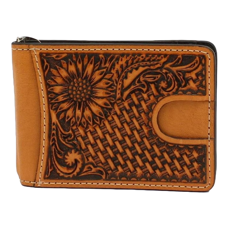 Nocona Men's Tan Sunflower Bifold Leather Money Clip Wallet N500013008