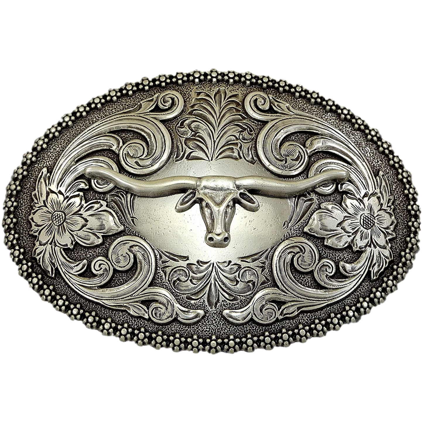 Nocona Men's Longhorn Floral  Antique Silver Belt Buckle 3707213
