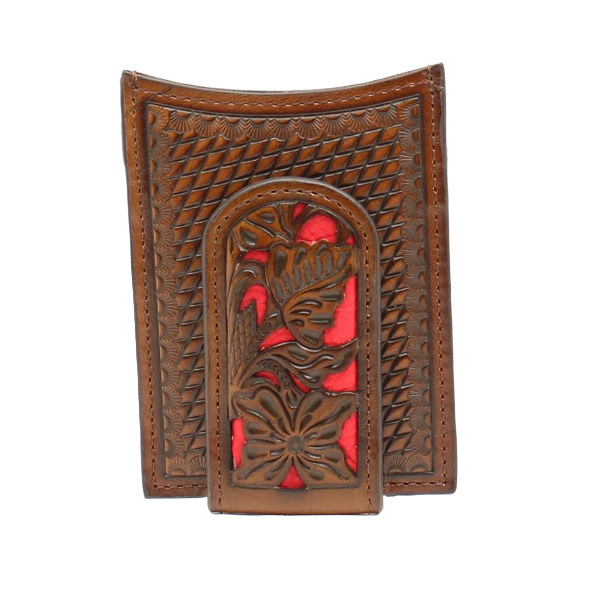 Nocona Mens Western Red Floral Inlay Magnet Money Clip Wallet N5426504