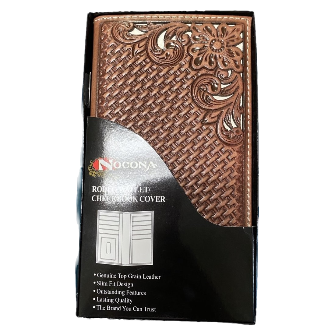 Nocona Western Men's Rodeo Floral Tooled ID Brown Wallet N500014002