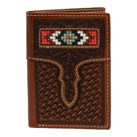 Load image into Gallery viewer, Nocona Men&amp;#39;s Beaded Basket Weave Trifold Leather Wallet N500022008
