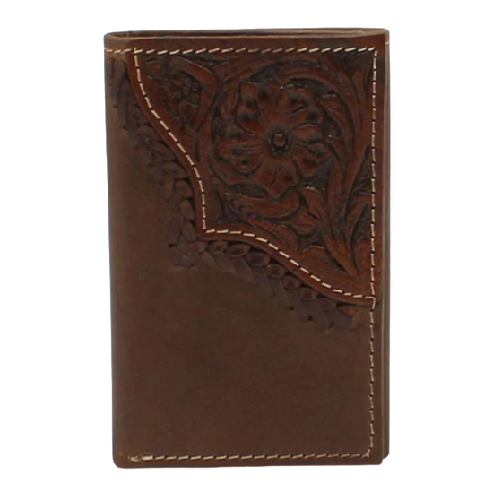 Nocona® Men's Floral Tooled Trifold Brown Leather Wallet N500037002