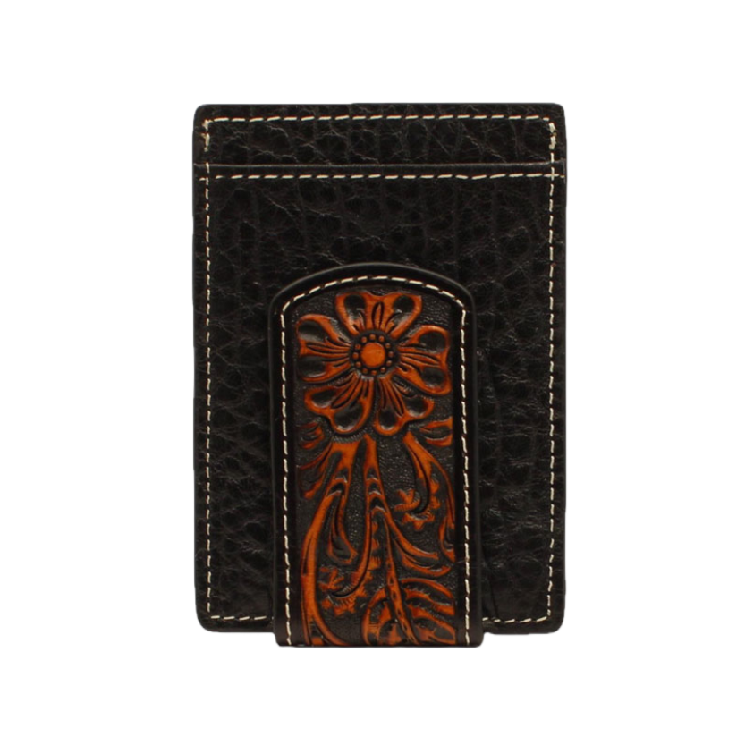 Nocona Men's Floral Overlay Black & Brown Money Clip Wallet N500004601