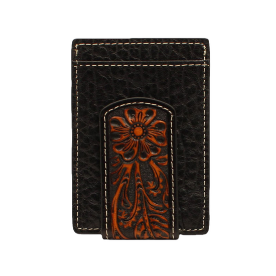 Nocona Men's Floral Overlay Black & Brown Money Clip Wallet N500004601