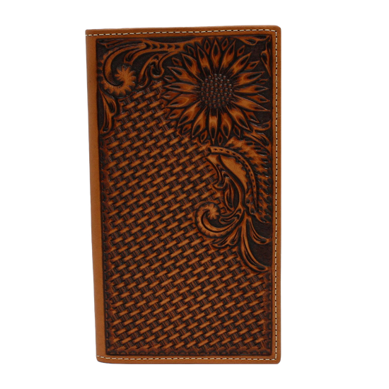 Load image into Gallery viewer, Nocona Men&amp;#39;s Basketweave &amp;amp; Sunflower Tooled Rodeo Wallet N500010008
