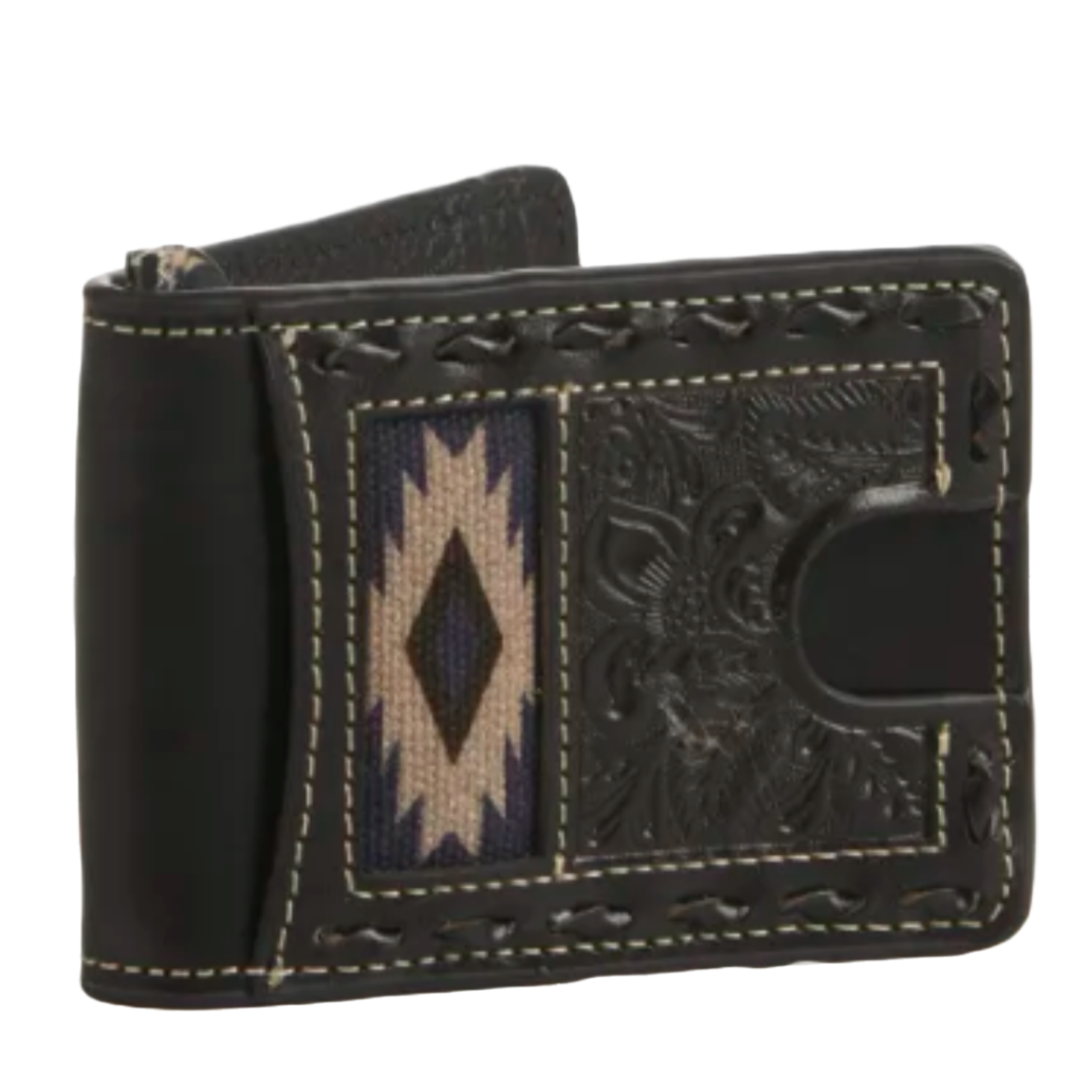 Nocona® Men's Tooled & Aztec Inlay Black Money Clip Wallet N500043001