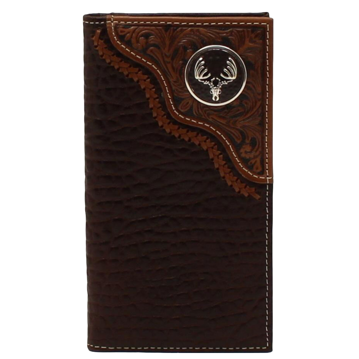 Nocona Men's Rodeo Deer Skull Overlay Cross Brown Wallet N500030002
