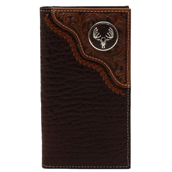 Nocona Men's Rodeo Deer Skull Overlay Cross Brown Wallet N500030002
