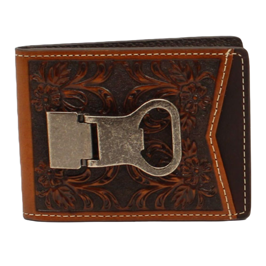 Nocona Men's Floral Tooled Brown Money Clip Wallet N500004302