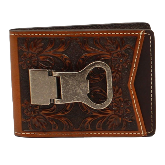 Nocona Men's Floral Tooled Brown Money Clip Wallet N500004302