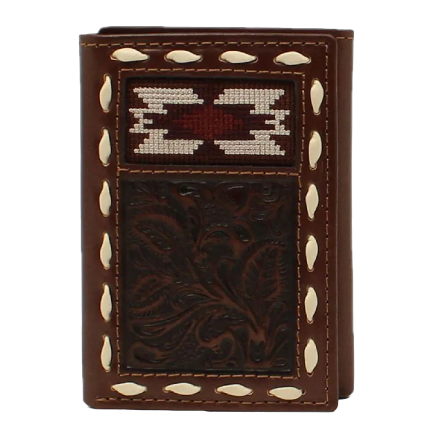 Nocona® Men's Southwestern Buck Lacing Brown Trifold Wallet N500039002
