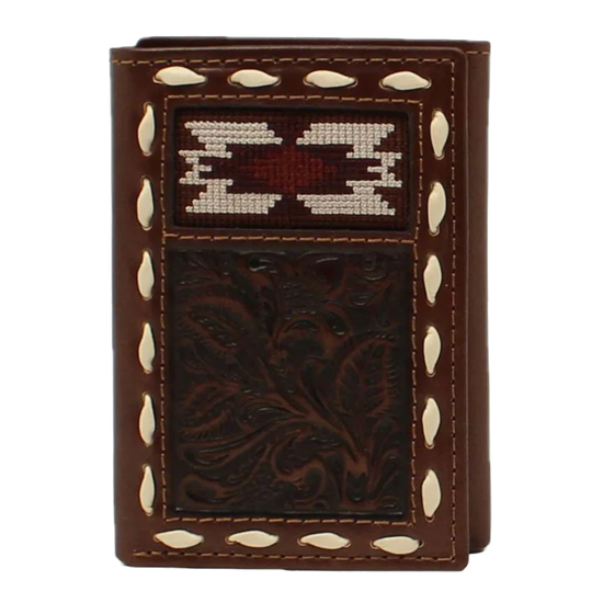 Nocona® Men's Southwestern Buck Lacing Brown Trifold Wallet N500039002
