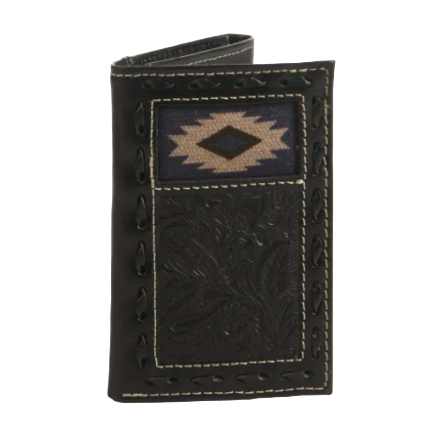 Nocona® Men's Tooled & Aztec Black Leather Trifold Wallet N500042001